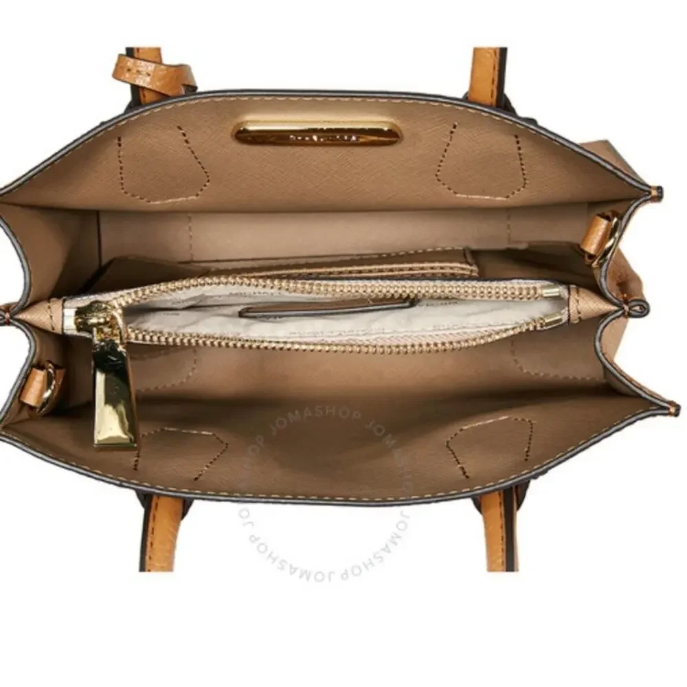 NWT Michael Kors Medium Mercer Tan Leather Belted Satchel Crossbody Purse